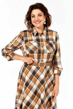 Платье Милора-стиль 1385 карамельно-коричневая_клетка - фото 2
