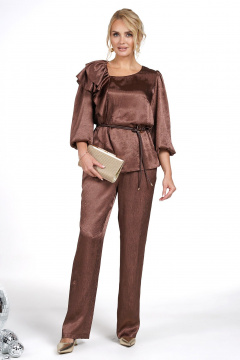 Блуза, брюки Alani Collection 2479 шоколад - фото 1