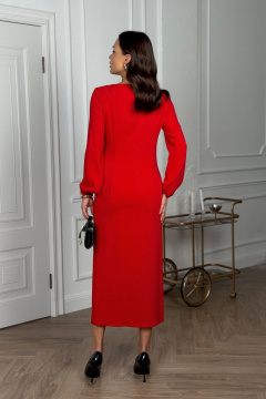 Нарядное платье из текстиля с драпировкой и высоким разрезом DAVA 1197 красный - фото 4