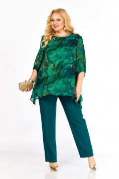 Блуза, брюки Элль-стиль 2263/14 изумруд - фото 4
