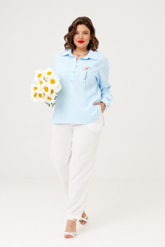 Летний комплект из брюк и блузы из льна и текстиля Almirastyle 377 голубой,белый - фото 2