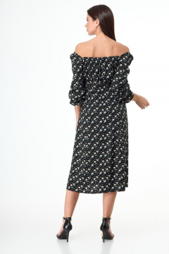 Платье с ярусами и рукавами крылышками из хлопка Anelli 1040 черный_цветы - фото 5