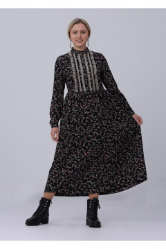 Платье Полинушка 682/1 розочки на черном - фото 1
