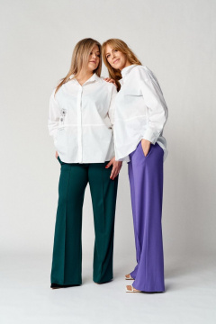 Широкие брюки из трикотажа с высокой талией и стрелками Almirastyle 156 фиолет - фото 1