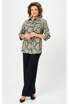 Блуза БелЭльСтиль 877-3 26 22 олива-черный - фото 4