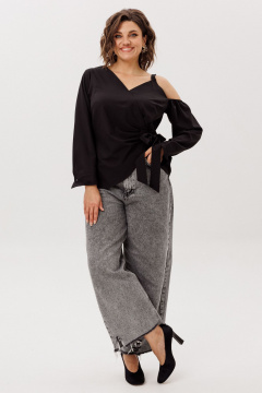 Блуза Anelli 1760 черная_орхидея - фото 1