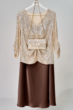 Блуза, клатч, юбка Fita 4153 шоколадно-бежевый - фото 2