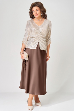 Блуза, клатч, юбка Fita 4153 шоколадно-бежевый - фото 1