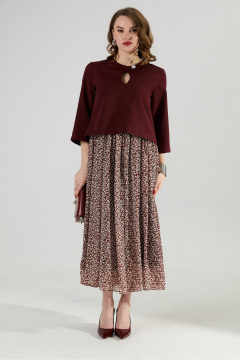 Платье NikVa 1009-1 бургунди/цветы_на винном фоне - фото 1