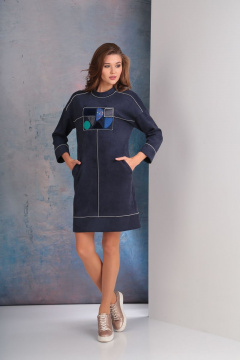 Платье с закрытыми карманами и отрезной кокеткой Golden Valley 4509 синий - фото 1