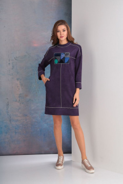 Платье с втаочным воротником и аппликацией с вышивкой Golden Valley 4509 баклажан - фото 1