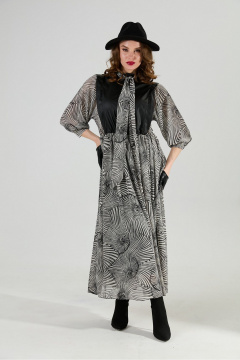 Платье NikVa 1010-1а чёрный/чёрно-белые_ракушки - фото 4