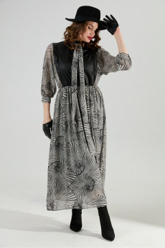 Платье NikVa 1010-1а чёрный/чёрно-белые_ракушки - фото 2