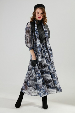 Платье NikVa 1010-2 чёрный/ серая_абстракция - фото 2