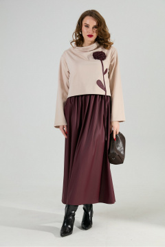 Платье NikVa 924-10 капучино и бургунди - фото 1