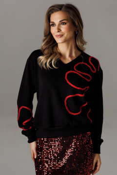 Блуза, юбка Ларс Стиль 1184 черный-красный - фото 5