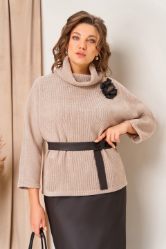 Джемпер, юбка VOLNA 1447 бежево-шоколадный - фото 3