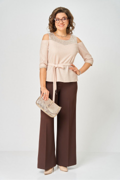 Блуза, брюки Орхидея 1635 бежевый, коричневый - фото 1