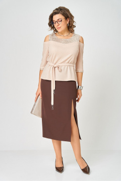 Блуза, юбка Орхидея 1637 бежевый, коричневый - фото 3