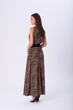 Нарядное платье из струящейся ткани с сборкой и разрезом Lady Line 1580 темный_леопард - фото 3