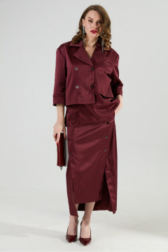 Жакет, юбка NikVa 972-5 бургунди_полоска - фото 1