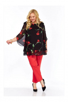 Блуза, брюки Элль-стиль 2213/11 черный_красный - фото 2