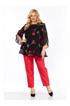 Блуза, брюки Элль-стиль 2213/11 черный_красный - фото 1