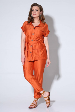 Летний женский деловой костюм жакет и брюки с кулиской Liona Style 791 рыжий - фото 1