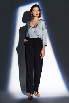 Нарядный серый и черный комбинезон из текстиля с блузой BURVIN 7827-41 - фото 1