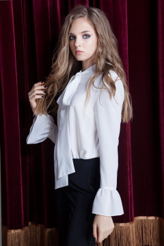 Блуза нарядная из крепа с бантовым воротником Nova Line 2992 молочный - фото 1