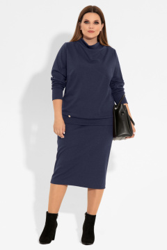 Элегантный трикотажный костюм юбка и джемпер Панда 22810z темно-синий - фото 1