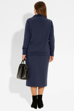 Элегантный трикотажный костюм юбка и джемпер Панда 22810z темно-синий - фото 2