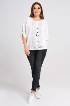 Оригинальная хлопковая блузка с кокетками и дизайнерской вышивкой Панда 30540z белый - фото 1