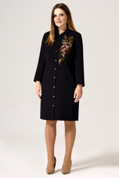 Платье нарядное с вышивкой, прямой крой, разрезы Панда 31580z черный - фото 1