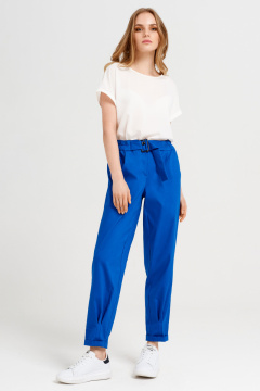 Демисезонные брюки из хлопка с фасоном со складками Панда 36163z синий - фото 1