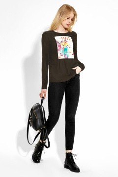 Джемпер женский прямой стиль на каждый день из вискозы Панда 4040z хаки - фото 1