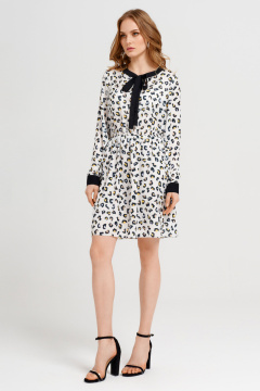 Платье с резинкой по талии и бантовой планкой из текстиля Панда 42280z мультиколор - фото 1