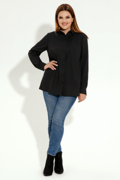 Черная хлопковая блузка с вертикальными защипами и вышивкой рябина Панда 8940z черный - фото 1