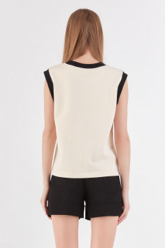 Бежевый трикотажный хлопковая блуза на каждый день Lakbi 52318 - фото 2