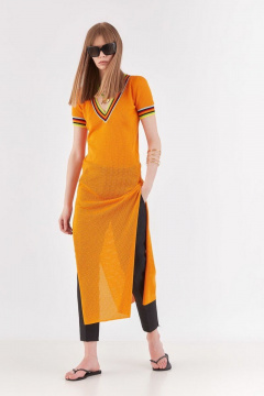 Оранжевая трикотажная хлопковая туника для повседневной носки Lakbi 52322 оранжевый - фото 1