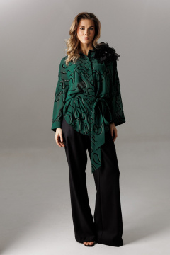 Блуза, брюки Ларс Стиль 1192 черный-зеленый - фото 3