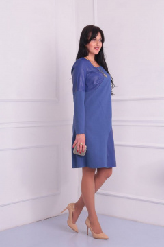 Стильное платье из текстиля и эко-кожи с вставками VIA-Mod 346 василек - фото 2