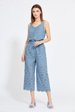 Летний комбинезон из хлопка с вышивкой и регулируемыми бретелями EOLA 2058 серо-голубой - фото 2