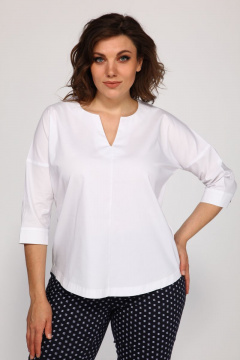Белая прямого кроя блуза из хлопка и вискозы Klever 275 белый - фото 3