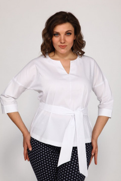 Белая прямого кроя блуза из хлопка и вискозы Klever 275 белый - фото 2