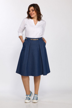 Юбка полуклеш из денима с карманами и складками Klever 225 синий - фото 4