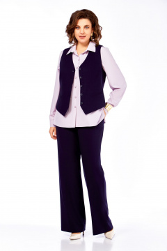 Блуза, брюки, жилет Ольга Стиль С-979 темно-синий_клетка - фото 3