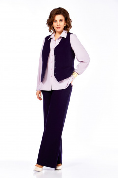Блуза, брюки, жилет Ольга Стиль С-979 темно-синий_клетка - фото 2