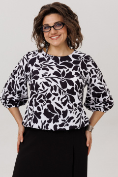 Блуза Anelli 1779 черно-белые_цветы - фото 2