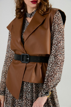 Жилет, платье NikVa 1020-2 коричневый мультиколор и шоколад - фото 3